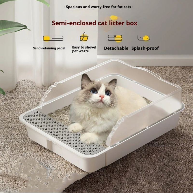 Extra Large Semi-Closed Cat Litter Box – Splash-Proof Toilet with Scoop & Deodorizing Bag
