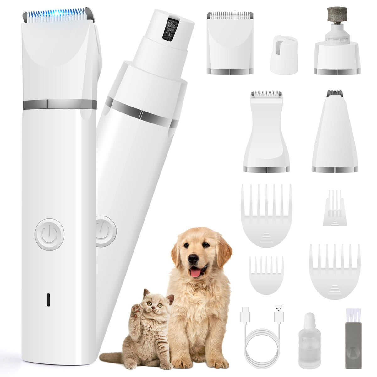 4-in-1 Pet Grooming Clipper – Quiet Hair Trimmer & Nail Grinder for Dogs & Cats