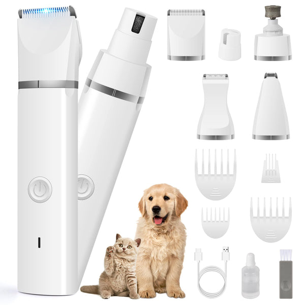 4-in-1 Pet Grooming Clipper – Quiet Hair Trimmer & Nail Grinder for Dogs & Cats