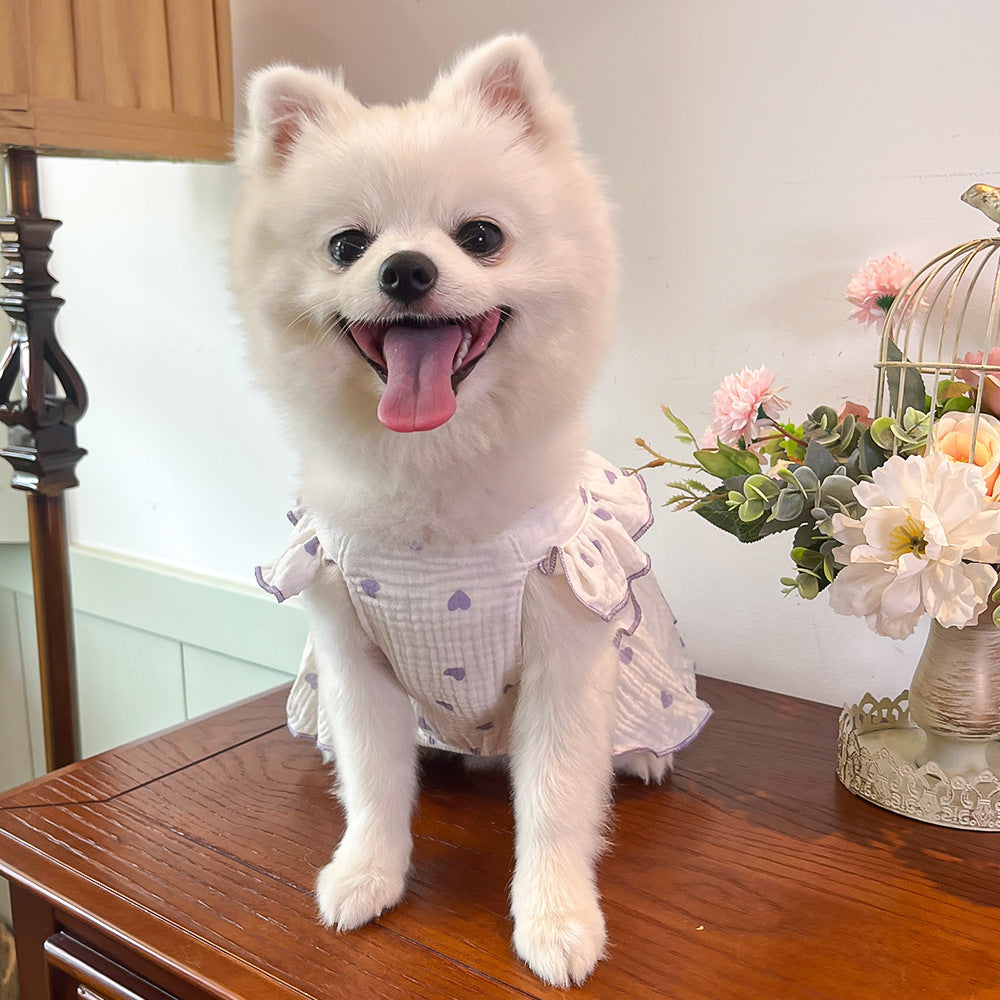 Love Floral Pet Dress – Cute Cotton Heart Print Dress