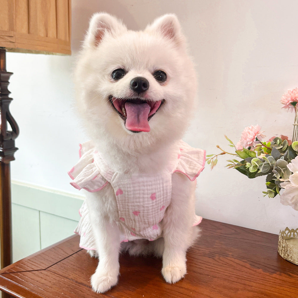 Love Floral Pet Dress – Cute Cotton Heart Print Dress