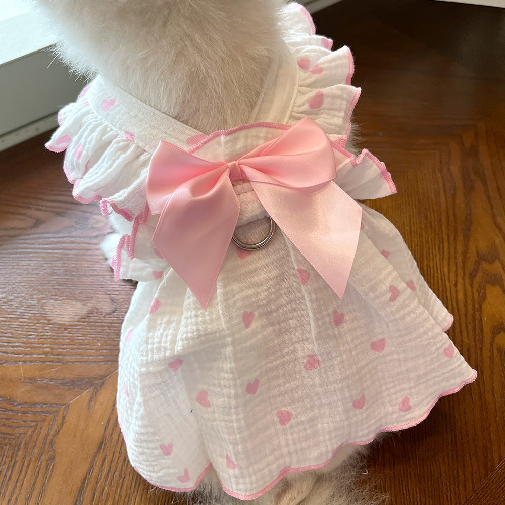 Love Floral Pet Dress – Cute Cotton Heart Print Dress