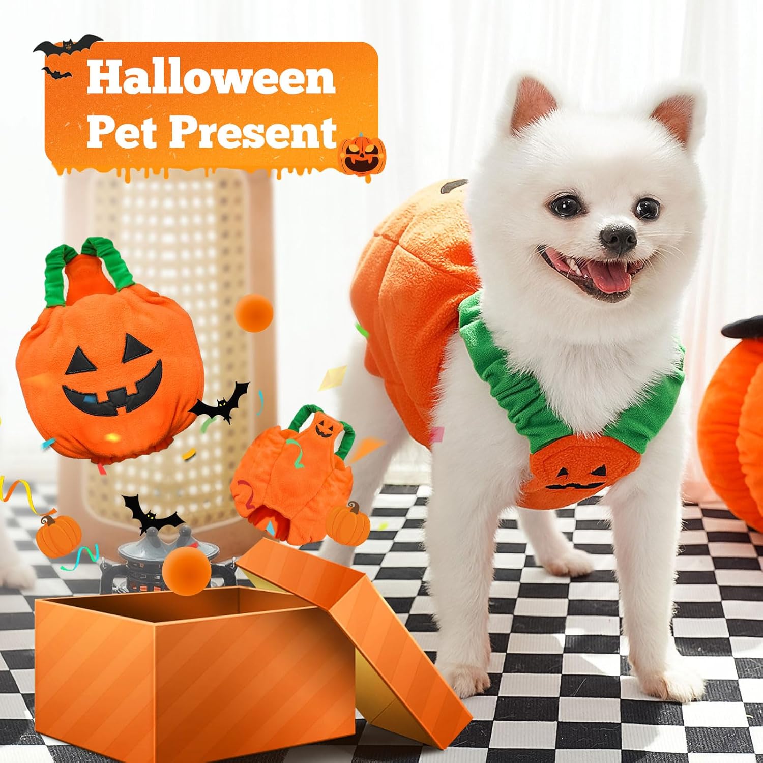 Pumpkin Halloween Pet Costume – Plush Dog & Cat Outfit