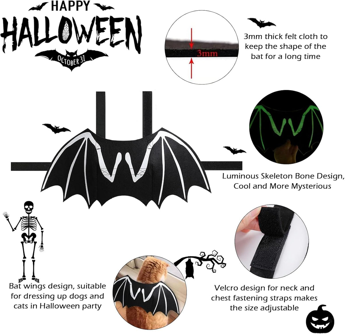 Halloween Bat Wings Costume – Luminous Skeleton Design
