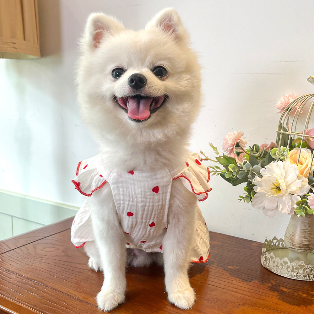 Love Floral Pet Dress – Cute Cotton Heart Print Dress