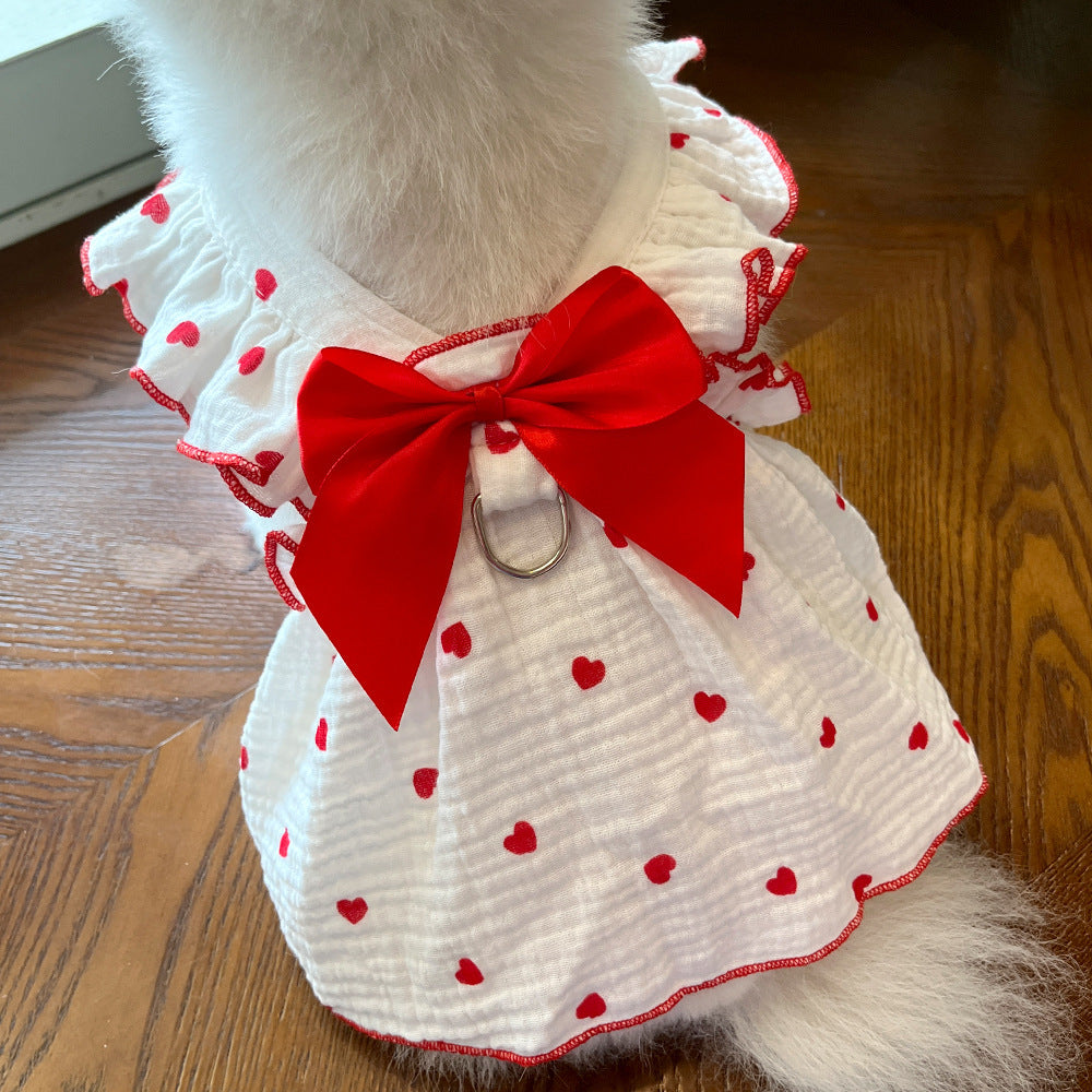 Love Floral Pet Dress – Cute Cotton Heart Print Dress