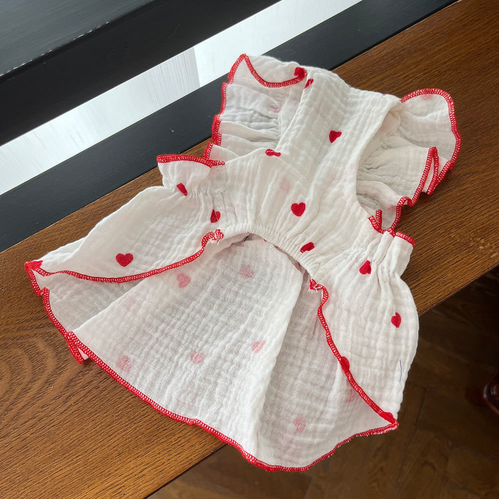 Love Floral Pet Dress – Cute Cotton Heart Print Dress
