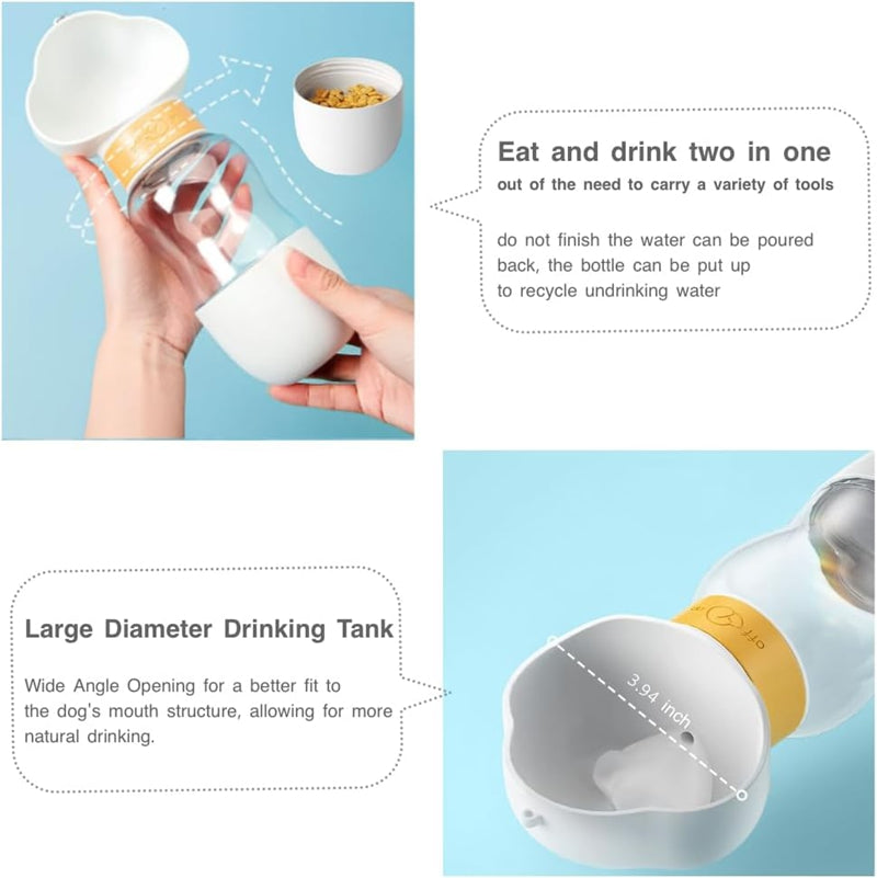 2-in-1 Portable Dog Water Bottle with Food Container, Leak-Proof Pet Water Dispenser for Dogs and Cats, Outdoor Travel Water Bottle for Walking, Hiking, Camping & Daily Use