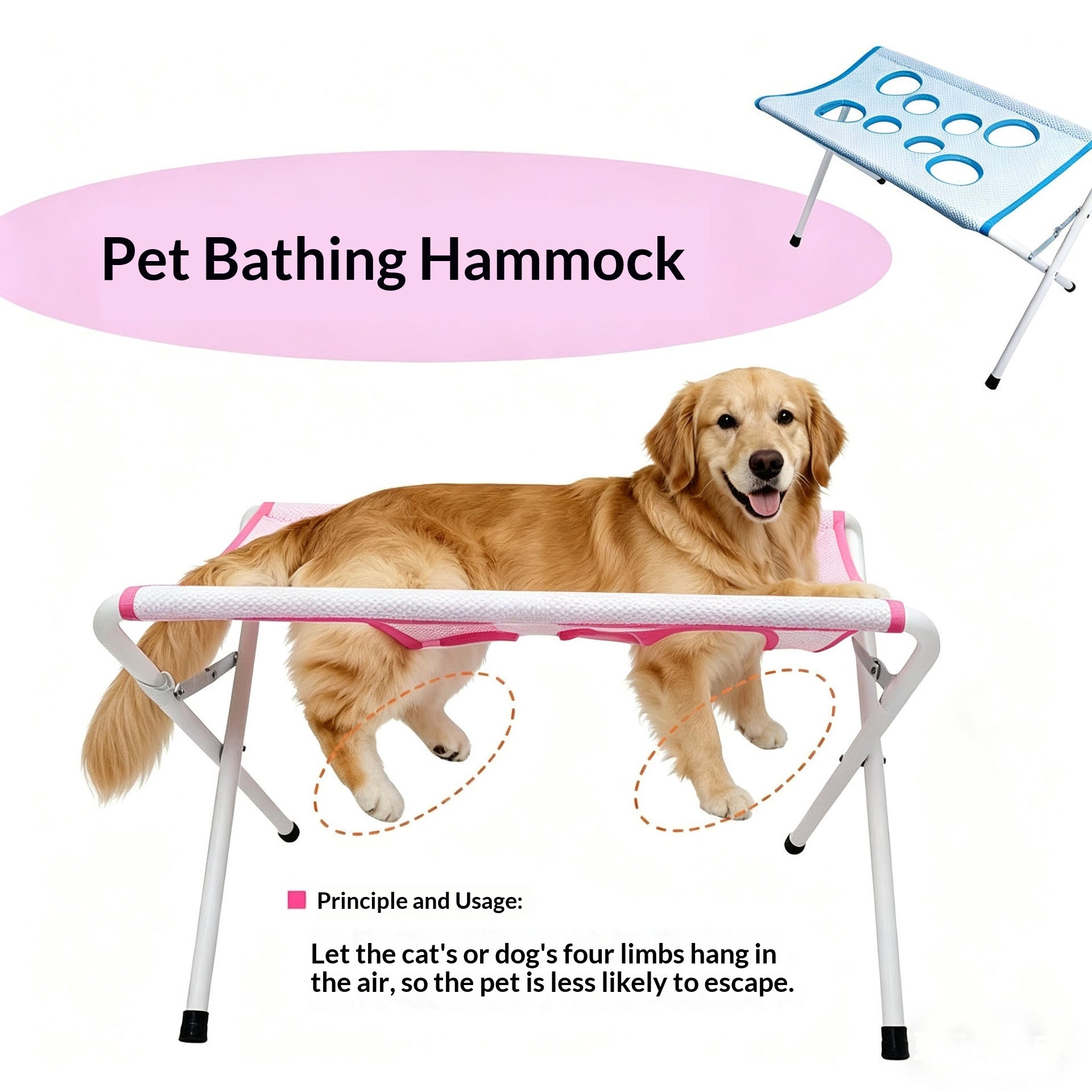 Foldable Pet Bathing Hammock Stand for Cats & Small Dogs – Adjustable Grooming Bath Support