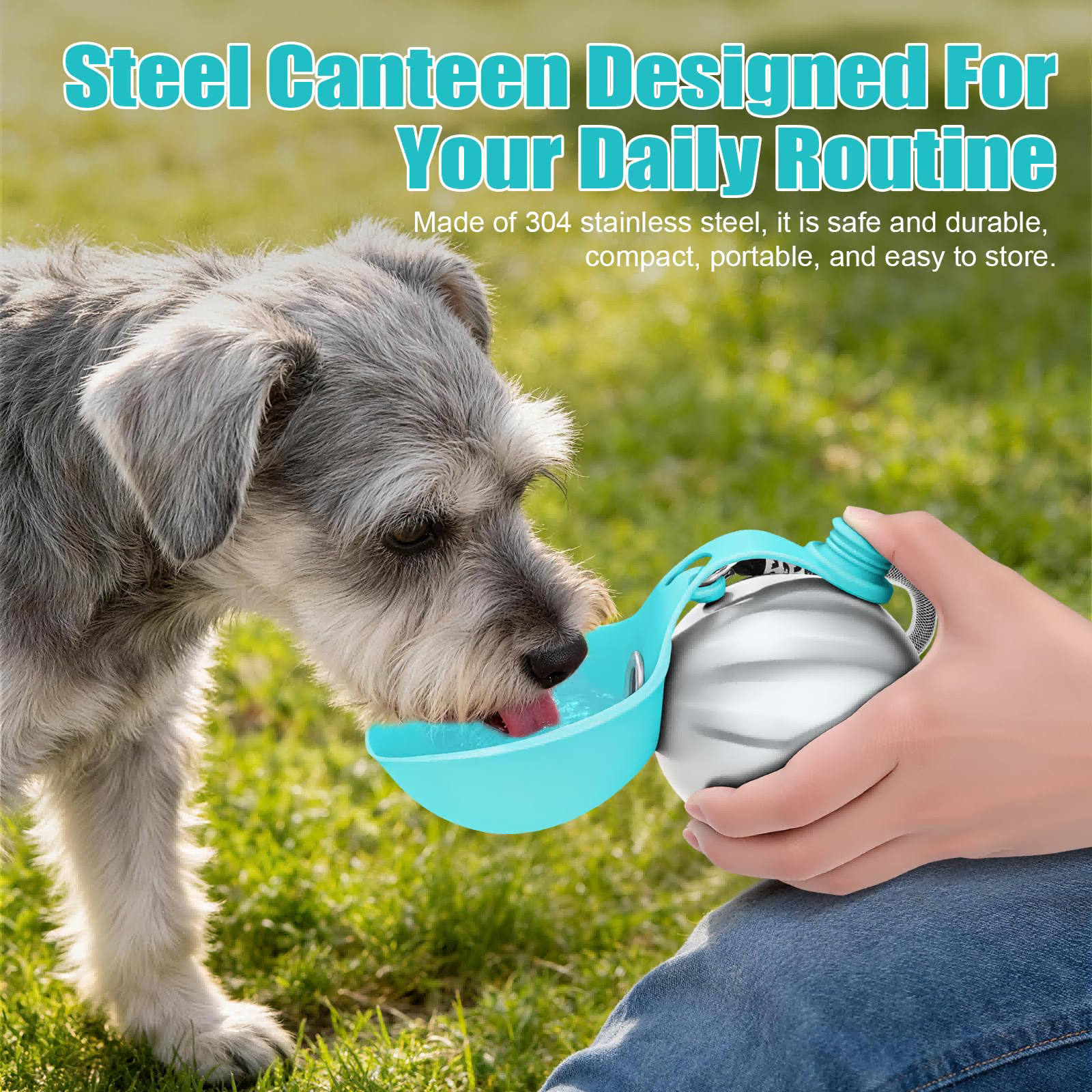 Portable Dog Water Bottle 10oz Stainless Steel Travel Dog Water Dispenser with Silicone Bowl, Leak-Proof No-Spill Puppy Water Bottle for Walking, Hiking, Camping & Travel