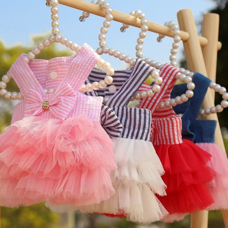 Striped Mesh Pet Dress – Cute Casual Dog Outfit