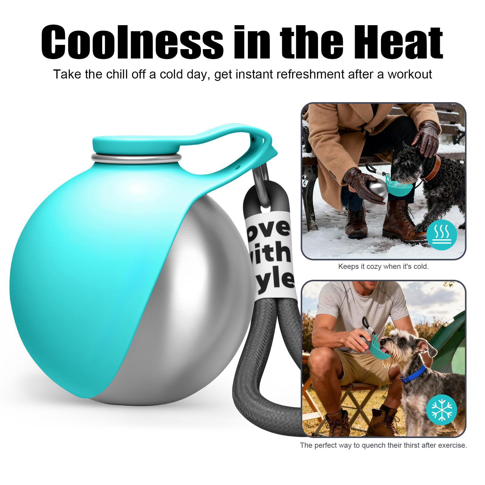 Portable Dog Water Bottle 10oz Stainless Steel Travel Dog Water Dispenser with Silicone Bowl, Leak-Proof No-Spill Puppy Water Bottle for Walking, Hiking, Camping & Travel