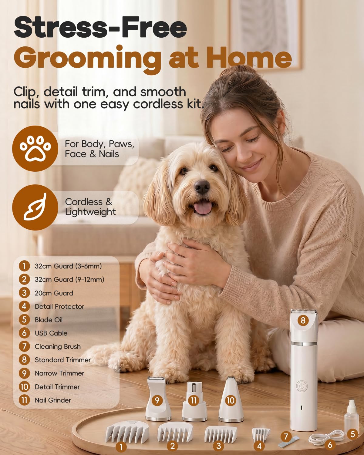 4-in-1 Pet Grooming Clipper – Quiet Hair Trimmer & Nail Grinder for Dogs & Cats