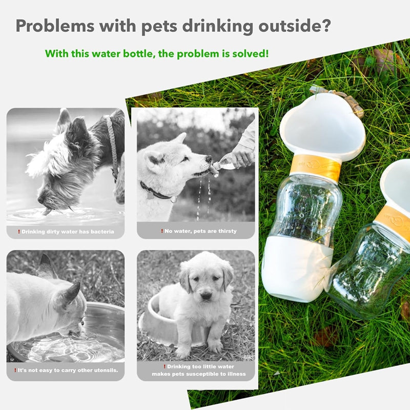 2-in-1 Portable Dog Water Bottle with Food Container, Leak-Proof Pet Water Dispenser for Dogs and Cats, Outdoor Travel Water Bottle for Walking, Hiking, Camping & Daily Use