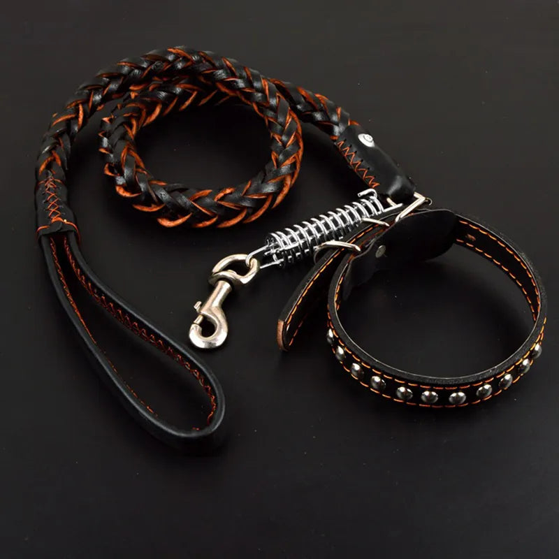 Pet Leather Collar Leash