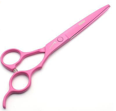 Pet Supplies 7 inch pet grooming scissors A pair of pink 7 inch pet grooming scissors with textured handles on white background view