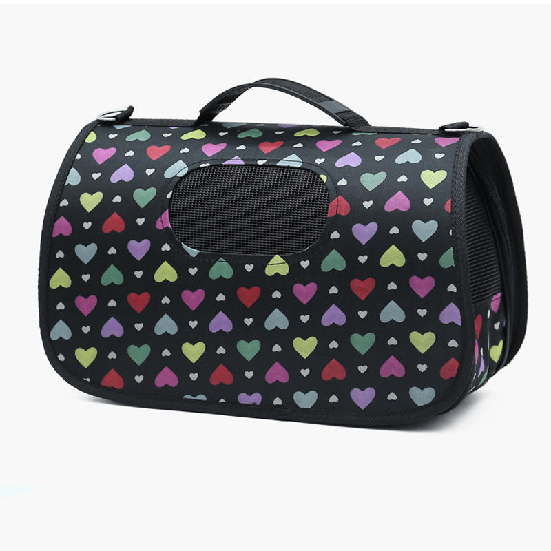 Pet Supplies Cartoon Diagonal Pet Bag with different pattern on the bag, Black Color on white background view