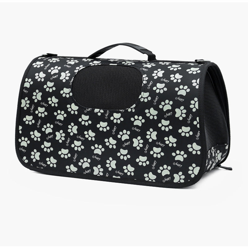 Pet Supplies Cartoon Diagonal Pet Bag with dog feet design pattern on the bag on white background