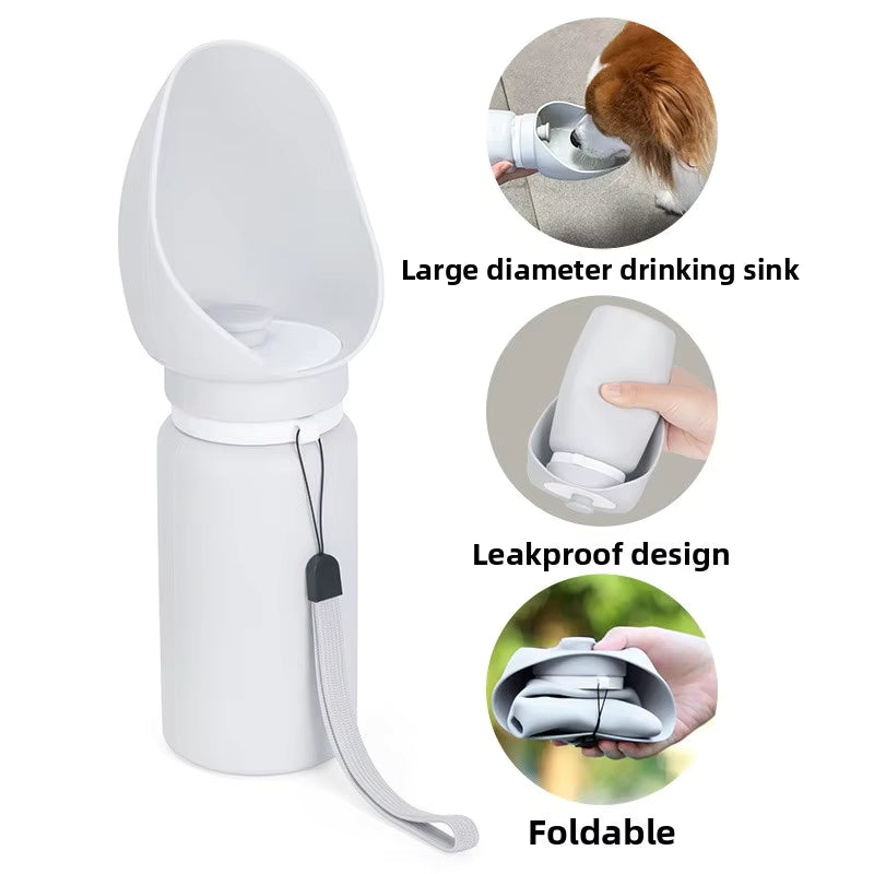 Pet Supplies Collapsible Portable Pet Water Bottle Portable pet drinking sink with features highlighted on a white background