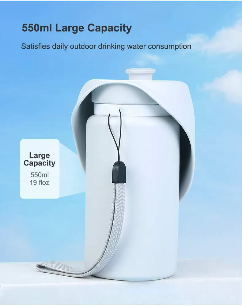 Pet Supplies Collapsible Portable Pet Water Bottle White water bottle with large capacity label against a blue sky background