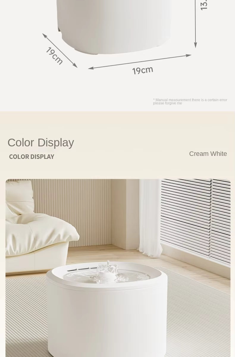 Pet Supplies Eco-Friendly Electric Automatic Pet Water Dispenser White water fountain with dimensions and color display on a neutral background