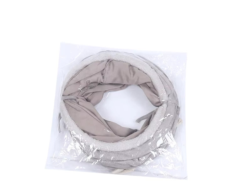 Pet Supplies Eco-Friendly Suede Cat Tunnel Toy Gray neck warmer in clear plastic packaging on a white background