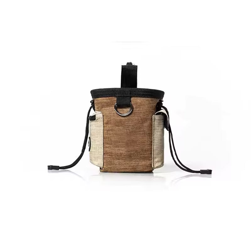 Pet Supplies GorisPet Waterproof Nylon Dog Treat Pouch Brown and beige chalk bag with black straps on a white background