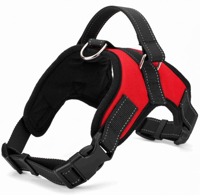 Pet Supplies Happy Pet Chest Harness A red and black pet chest harness with adjustable straps and a red buckle.
