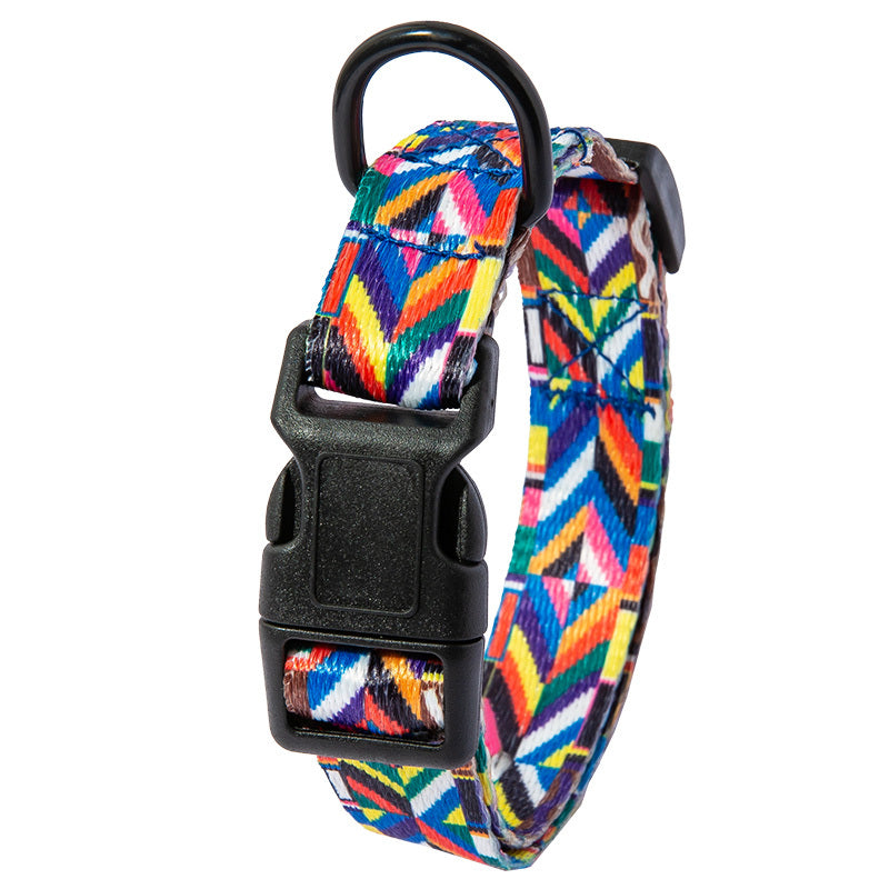 Pet Supplies Happy Pet Happy Dog Neck Collar A multicolored striped dog neck collar with a black plastic buckle and metal ring, a standard size view on white background