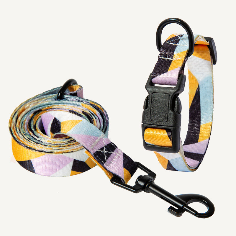 Pet Supplies Happy Pet Happy Dog Neck Collar A multicolored striped dog neck collar with a black plastic buckle and metal ring with a rolled belt