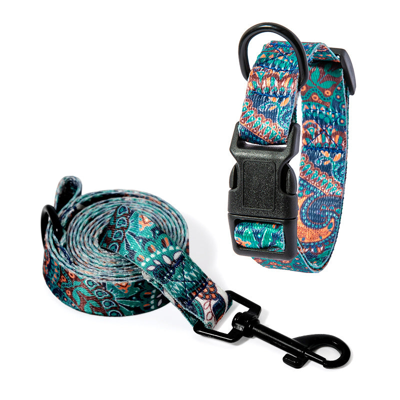 Pet Supplies Happy Pet Happy Dog Neck Collar A multicolored striped dog neck collar with a black plastic buckle and metal ring with a rolled belt view