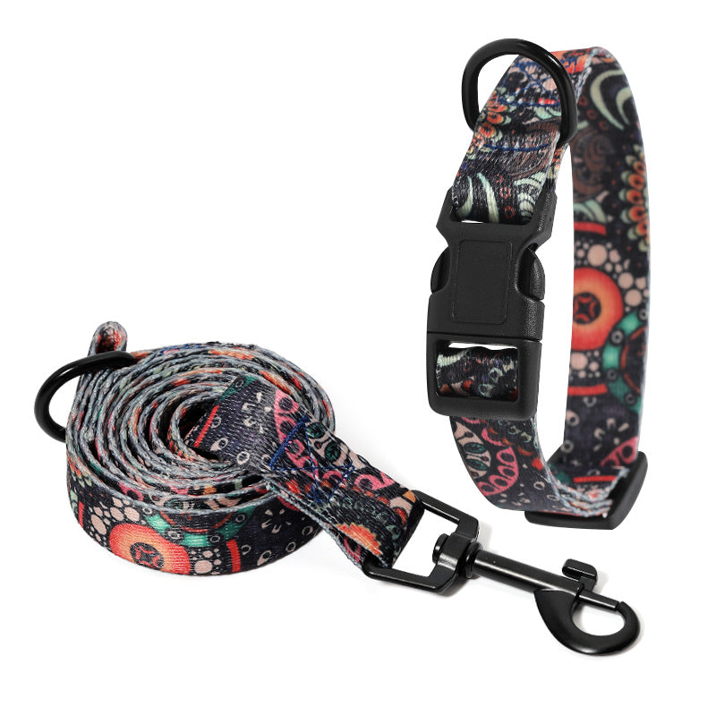 Pet Supplies Happy Pet Happy Dog Neck Collar A multicolored striped dog neck collar with a black plastic buckle and metal ring with a rolled belt view on white background