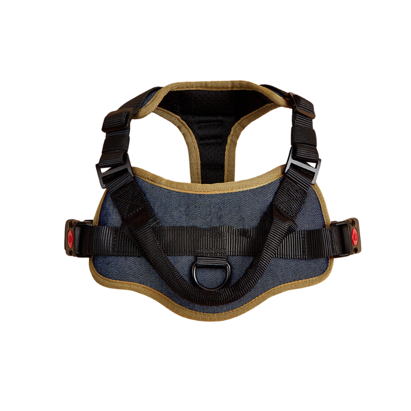 Pet Supplies Happy Pet Soft Padded Vest Harness A blue and brown soft padded vest harness for pets with adjustable straps and buckles.