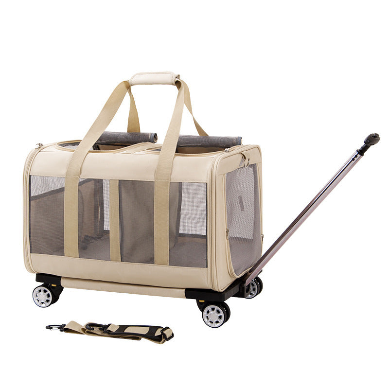 Pet Supplies Large Pet Trolley Bag Cat brown with white background