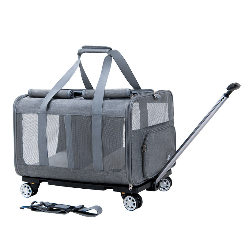 Pet Supplies Large Pet Trolley Bag Cat light blue with white background
