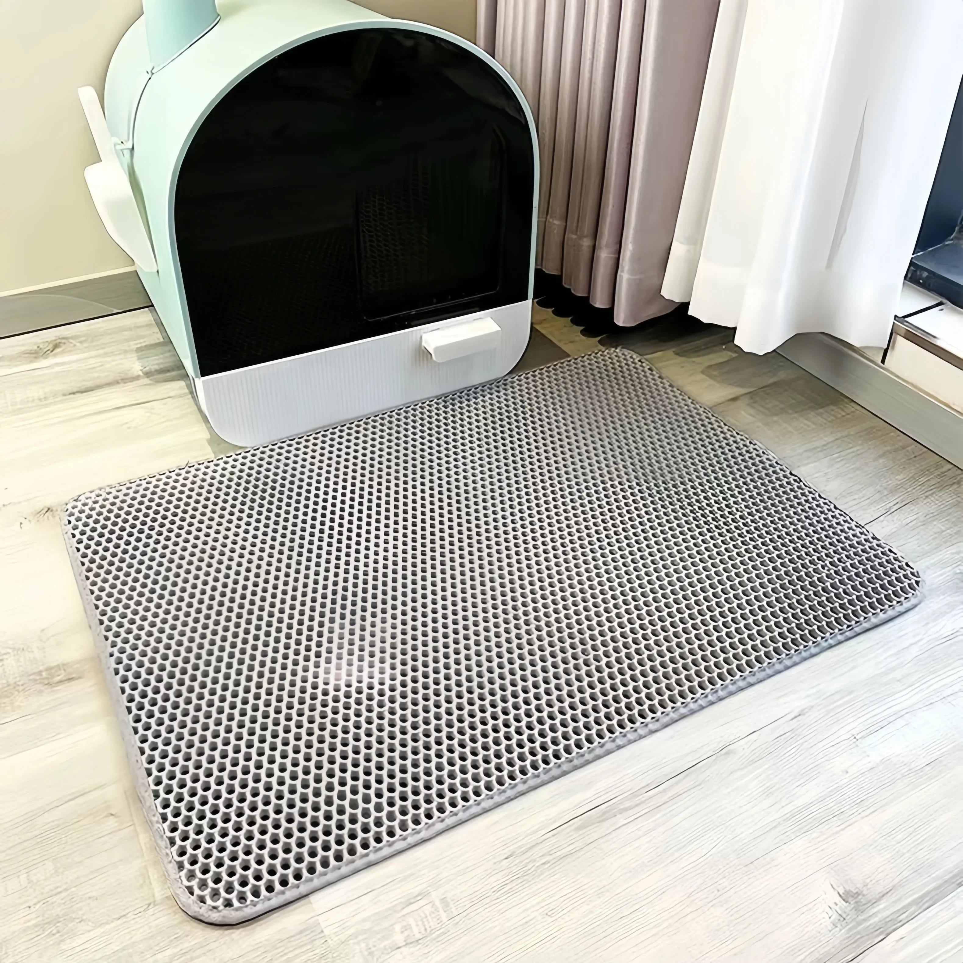 Pet Supplies Large Size Cat Litter Mat on the floor with grey mat