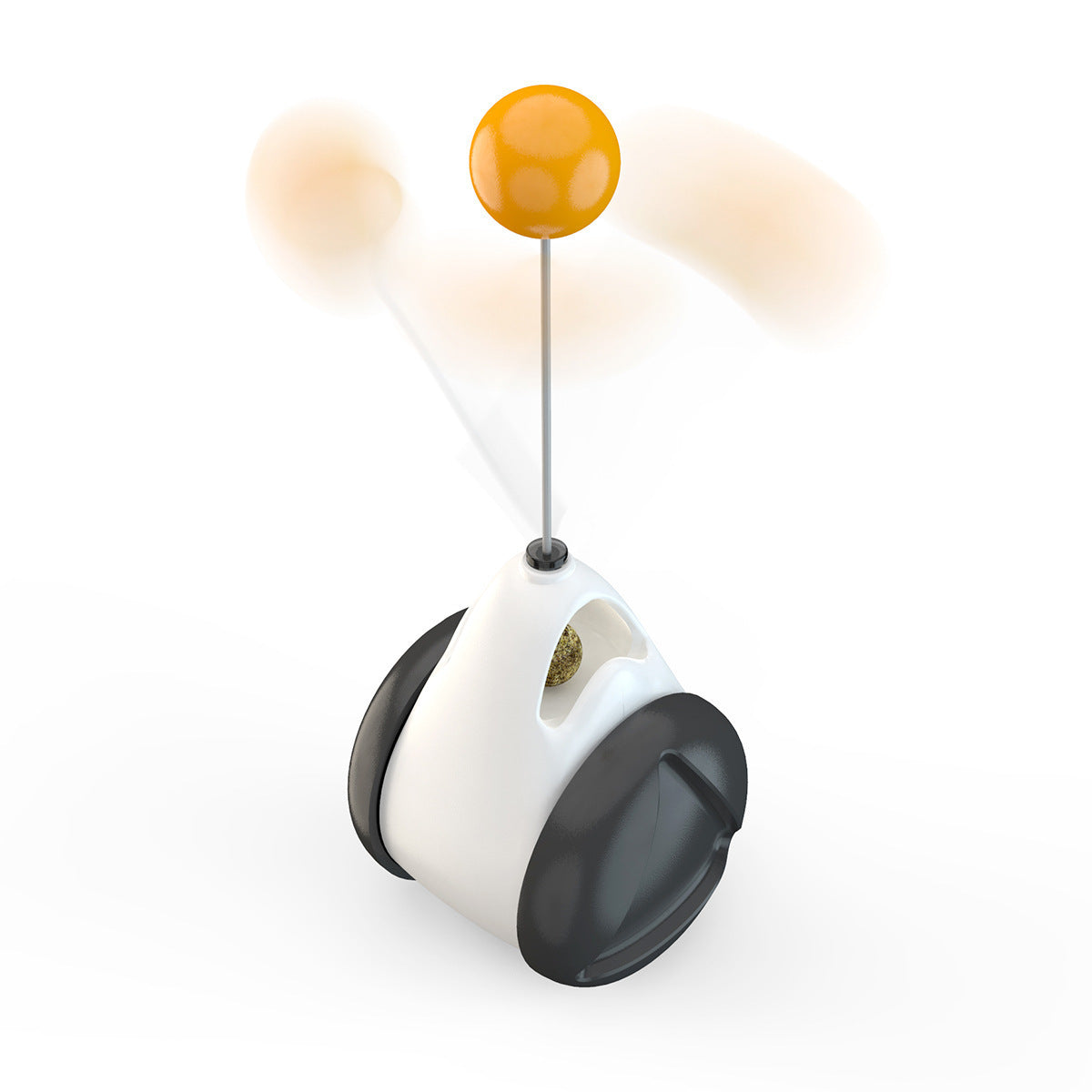 Pet Supplies Lifting Motion Interactive Cat Toy A cat toy designed with a white and black base, a yellow ball on top, and a rope attached for playing.