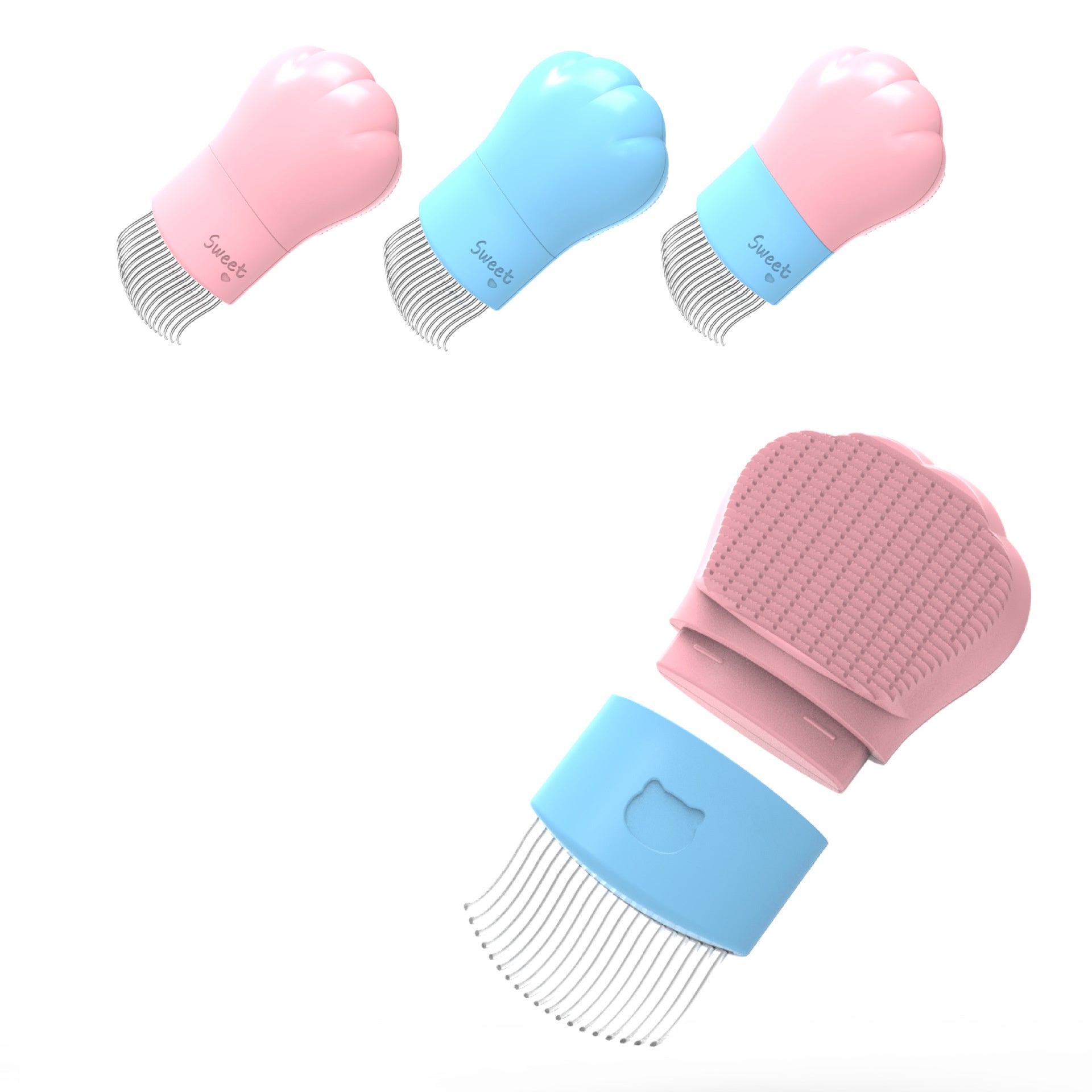 Pet Supplies Long And Short Hair Pet Grooming Brush, pink and blue color, multiple image with white background