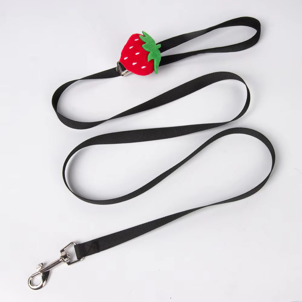 Pet Supplies Nunbell Cute Eco-Friendly Pet Harness Black dog leash with a strawberry-shaped clip on a white background