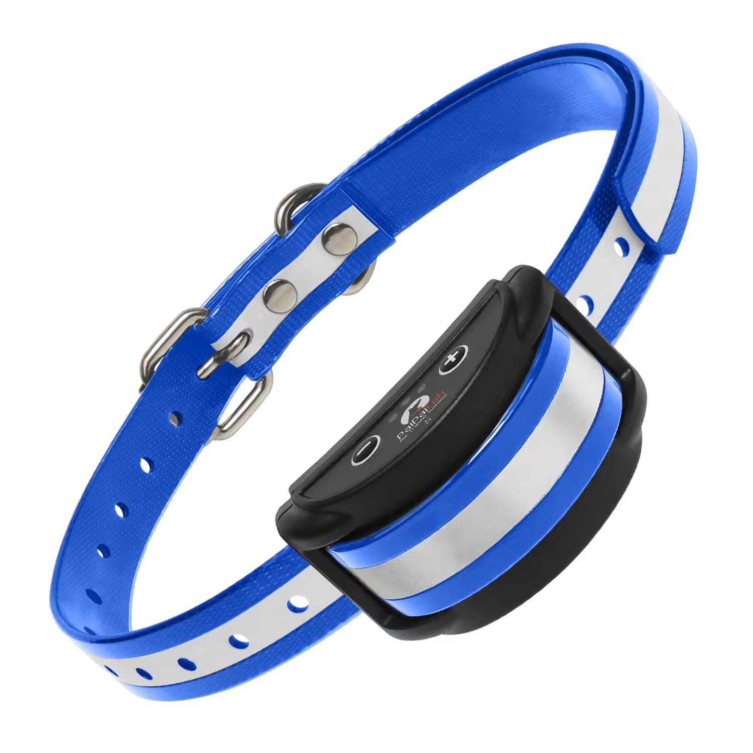 Pet Supplies Paipaitek Adjustable Dog Trainer Collar Blue and white dog collar with a black electronic device on a white background