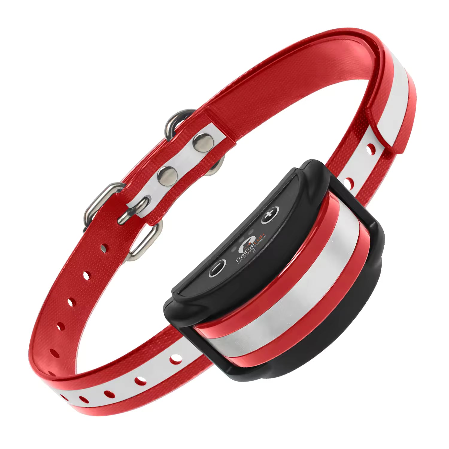 Pet Supplies Paipaitek Adjustable Dog Trainer Collar Red and white dog collar with a black electronic device on a white background