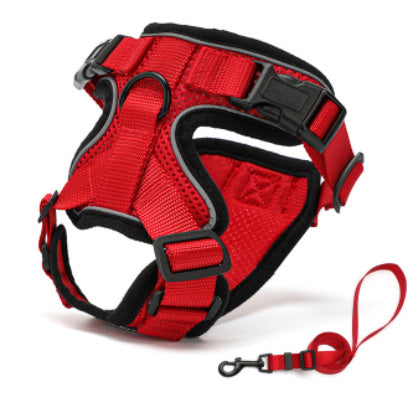 Pet Supplies PawProwl-Walking Cat Harness Red and black walking cat harness with adjustable straps and a leash attachment.