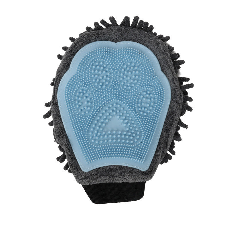 Pet Supplies Pet Bathing  2-in-1 Grooming Gloves A blue pet grooming gloves with bristles on the palm side for brushing fur and a padded surface on the other side for petting