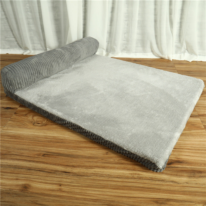 Pet Supplies Pet Dog Bed A gray retriever laying on a rectangular is a vertical position