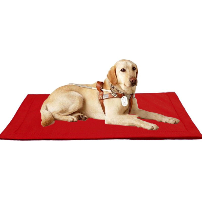Pet Supplies Pet Dog Resistant Mat A dog lying on a red, rectangular, anti-bite, moisture-proof dog mat.