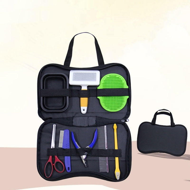 Pet Supplies Pet Grooming Tools Set including brush and scissors, black bag color