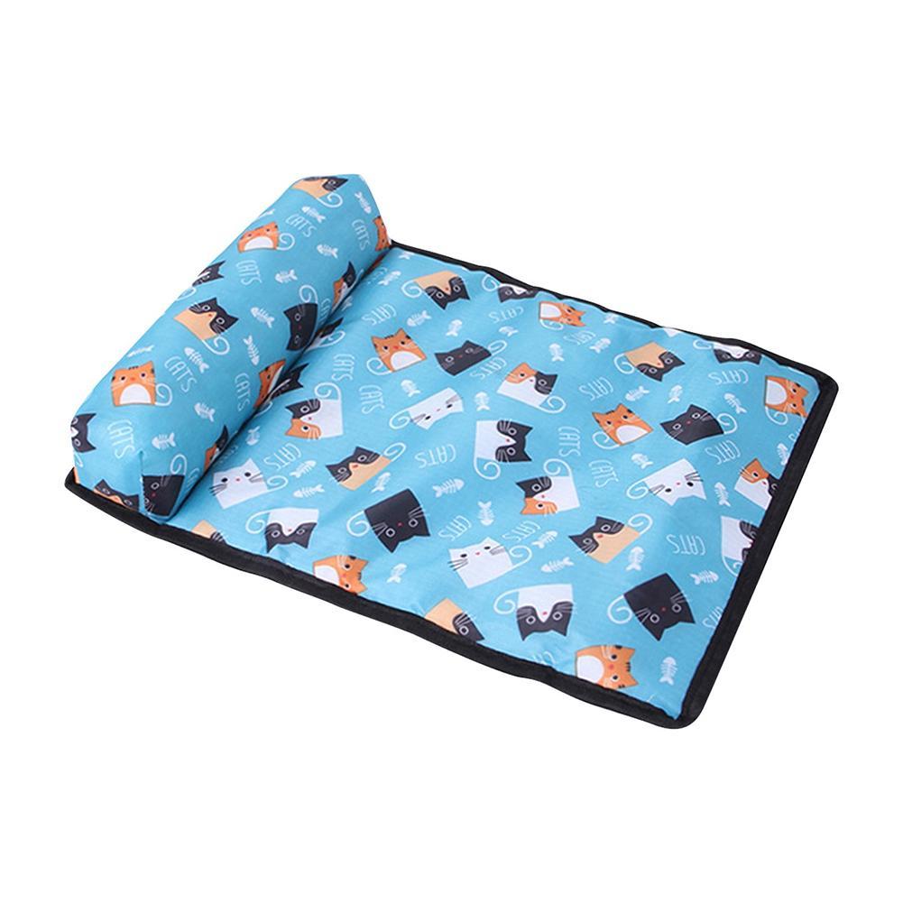 Pet Supplies Pet Pillow Mat Dog Multicolor Ice Pad a rectangular pet pillow mat with a multicolor design featuring various cartoonish animals, placed on a flat surface on white background