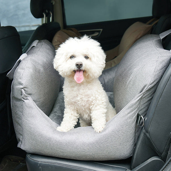 Pet Supplies Portable Pet Car Seat Bed Gray Color, With image of a cat inside a car