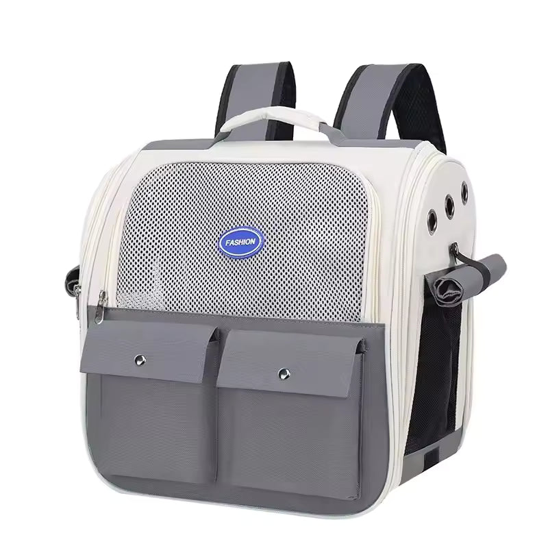 Pet Supplies Portable Transparent Pet Carrier Backpack Pet carrier backpack Grey Color with a visible brand logo on a white background