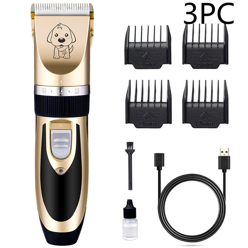 Pet Supplies Professional Pet Dog Hair Trimmer A Professional Pet Dog Hair Trimmer with accessories including combs, a USB cable, lubricant, and a cleaning brush on white background